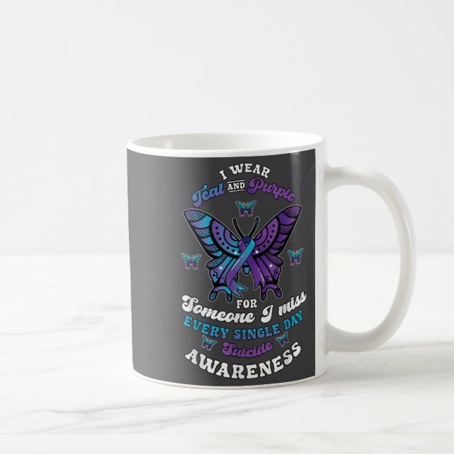 Caneca De Café Suicide Prevention Wear Teal Purple Someone I Miss (Direita)
