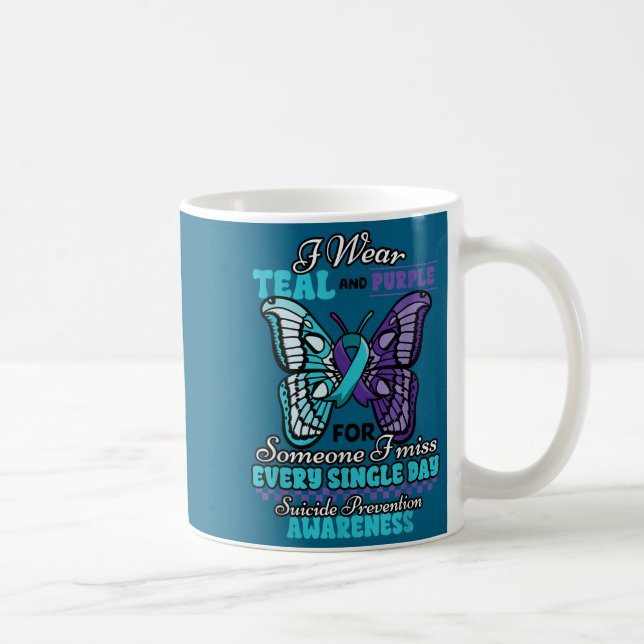 Caneca De Café Suicide Prevention Wear Teal Purple Someone I Miss (Direita)