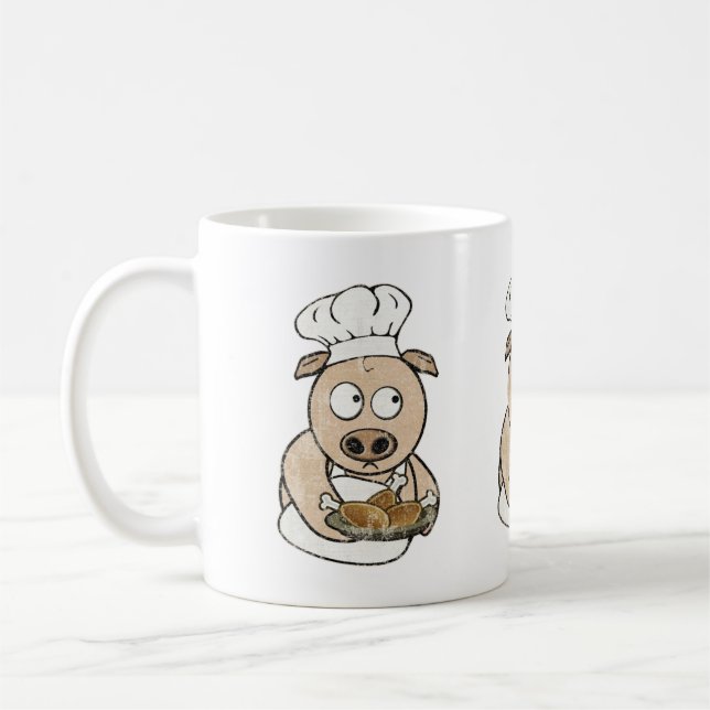 Caneca De Café Suíno Servindo Galinha (Esquerda)