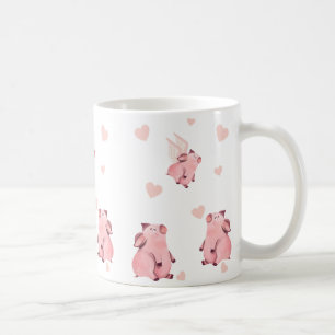 Caneca De Café Suínos Rosa Rosa Rosa Mariscando Cinzentos