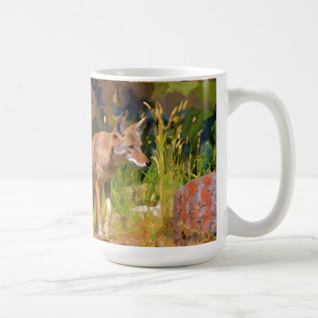 Caneca De Café Summer Coyote Wildlife Painting (Direita)