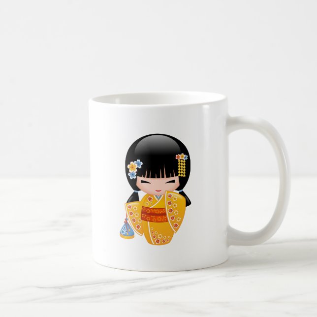 Caneca De Café Summer Kokeshi Doll - Yellow Kimono Geisha Girl Co (Direita)