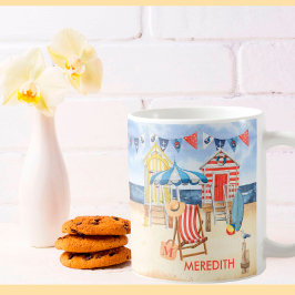 Caneca De Café Summer Shore Beach Ocean Name Monograma