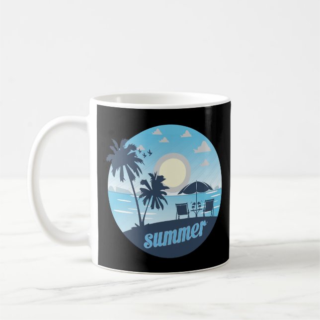 Caneca De Café Summer, Sun, Beach, Chairs, Umbrella & Palm Trees (Esquerda)