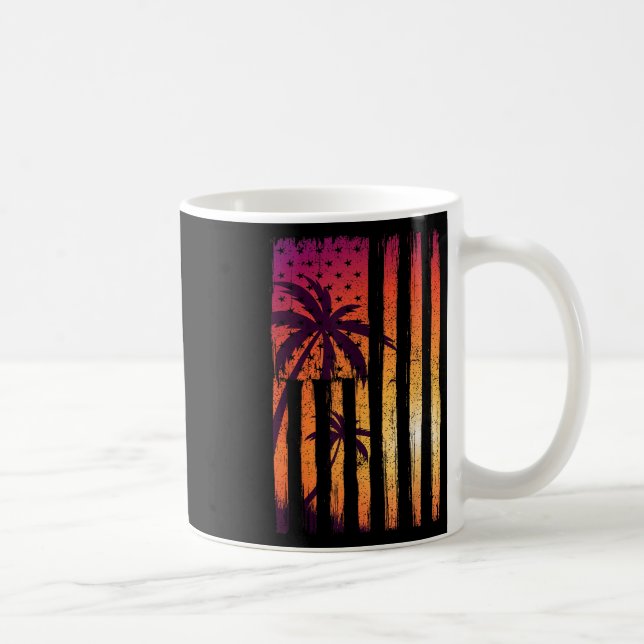 Caneca De Café Summer Sunset Palm Trees American Flag Primavera,  (Direita)