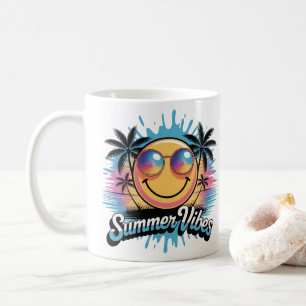 Caneca De Café Summer Vibes Mug Neon Smiley face, design Colorido