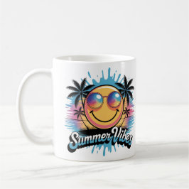 Caneca De Café Summer Vibes Mug Neon Smiley face, design Colorido