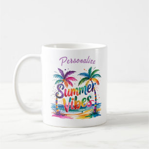 Caneca De Café Summer Vibes Palmeiras Coloridas Personalizam Ocea
