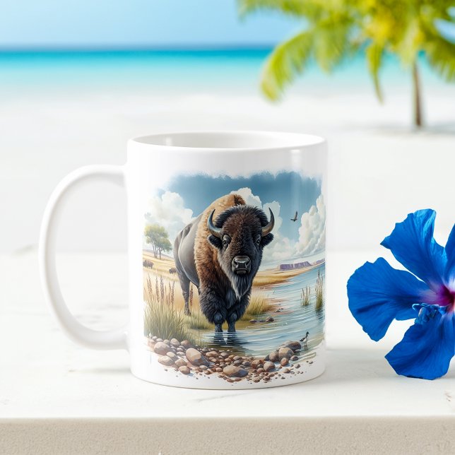 Caneca De Café Summer Watercolor American Buffalo (Criador carregado)