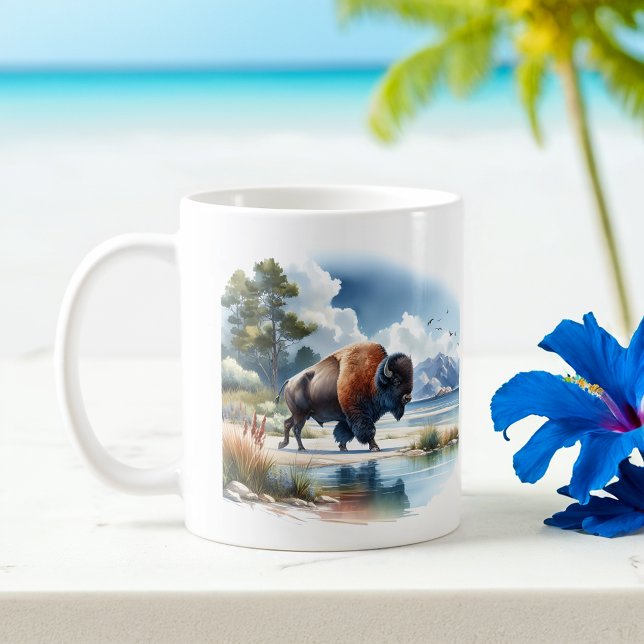 Caneca De Café Summer Watercolor American Buffalo (Criador carregado)