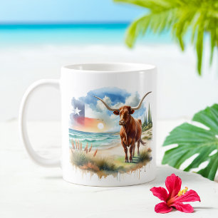Caneca De Café Summer Watercolor Texas Long Horn