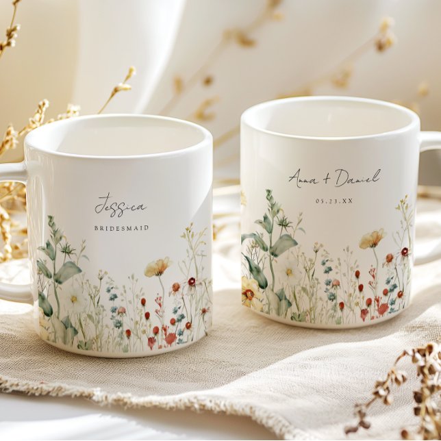 Caneca De Café Summer Wildflower Field Bridesmaid Wedding Favor (Criador carregado)
