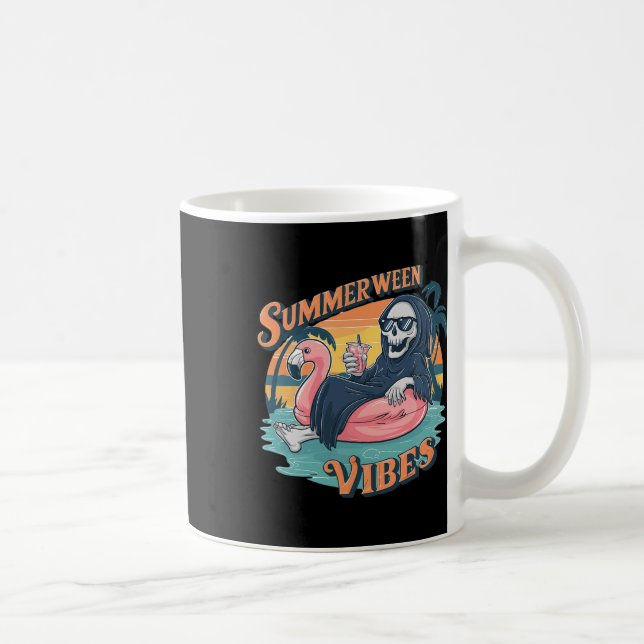 Caneca De Café Summerween Vibes Skeleton Flamingo Float Summer Ha (Direita)