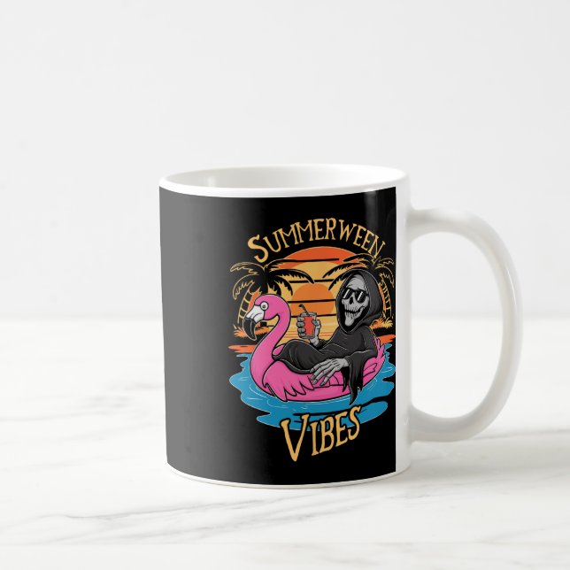 Caneca De Café Summerween Vibes Skeleton Flamingo Spooky Hallowee (Direita)
