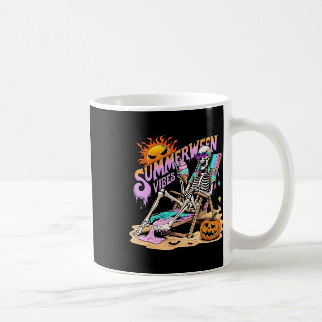 Caneca De Café Summerween Vibes Skeleton Pumpkin Férias Spooky (Direita)