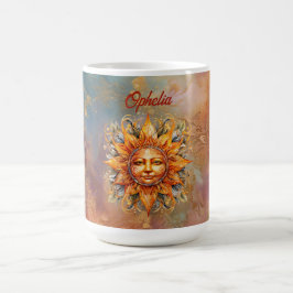 Caneca De Café Sun Face Digital Art Cósmica Personalizada