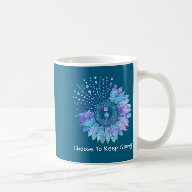 Caneca De Café Sunflower Teal Purple Ribbon Suicide Prevention Aw (Direita)