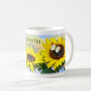 Caneca De Café Sunny Sunflower Personalizado Texto Personalizado