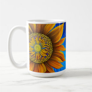 Caneca De Café Sunny Sunflower russo em azul