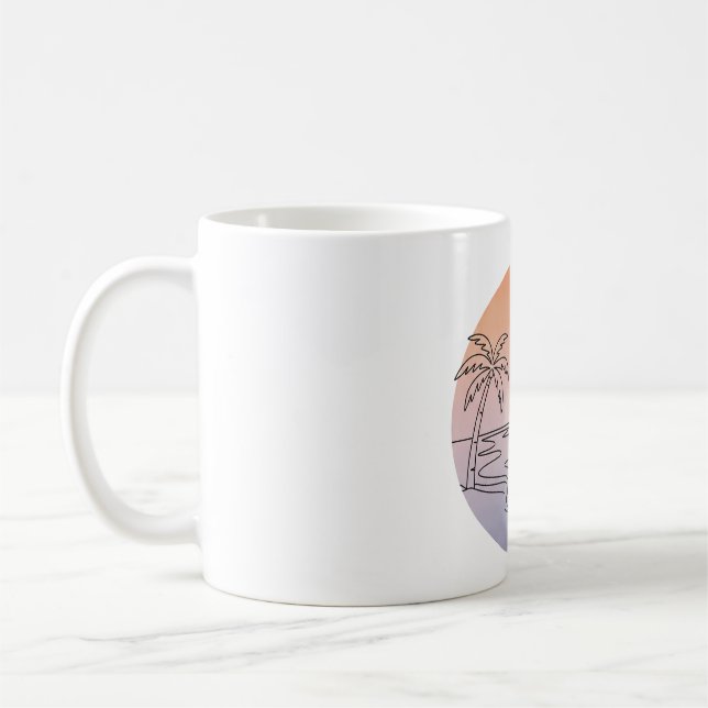 Caneca De Café Sunset Beach Minimalist Mug – Hand-Drawn Tropical  (Esquerda)