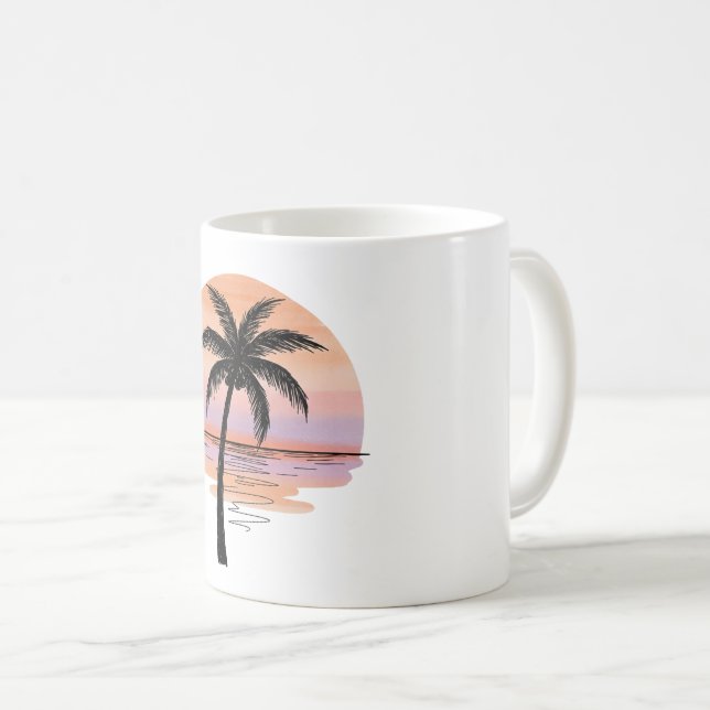 Caneca De Café Sunset Beach Vibes – Minimalist Hand-Drawn Mug (Frente Esquerda)