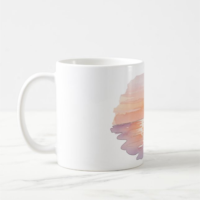 Caneca De Café Sunset Beach Waves – Minimalist Hand-Drawn Mug (Esquerda)