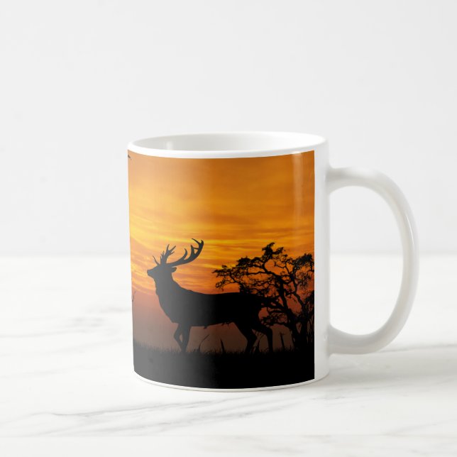 Caneca De Café Sunset Deer Silhouette (Direita)