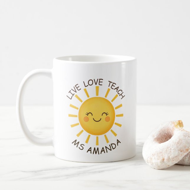 Caneca De Café Sunshine Live Love Teach Personalized Teacher  (Com Donut)