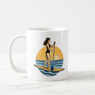Caneca De Café SUP Paddle ao Pôr do Sol   Gráfico de Paddleboard 