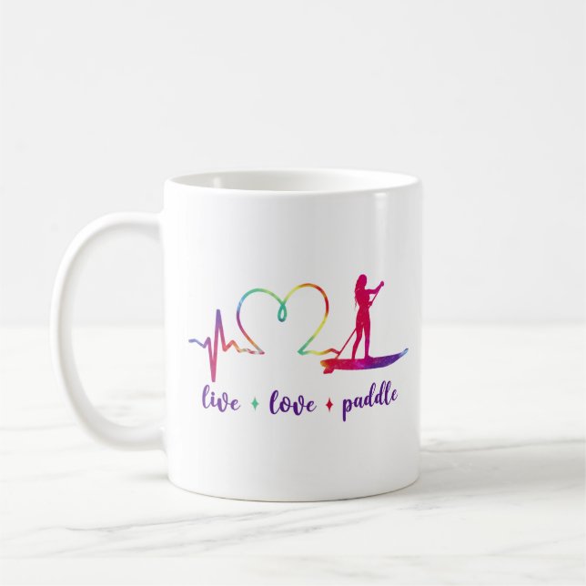 Caneca De Café Sup Paddleboard Live Love Paddle Girl Heartbeat (Esquerda)