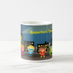 Caneca De Café Super-herói Bonito Skyline Para Crianças