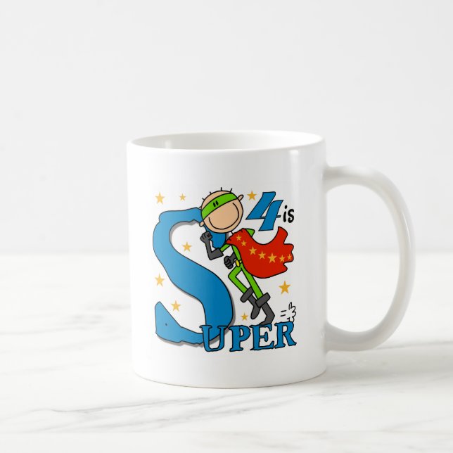 Caneca De Café Super-herói Garoto 4º Aniversário Camisetas e pres (Direita)
