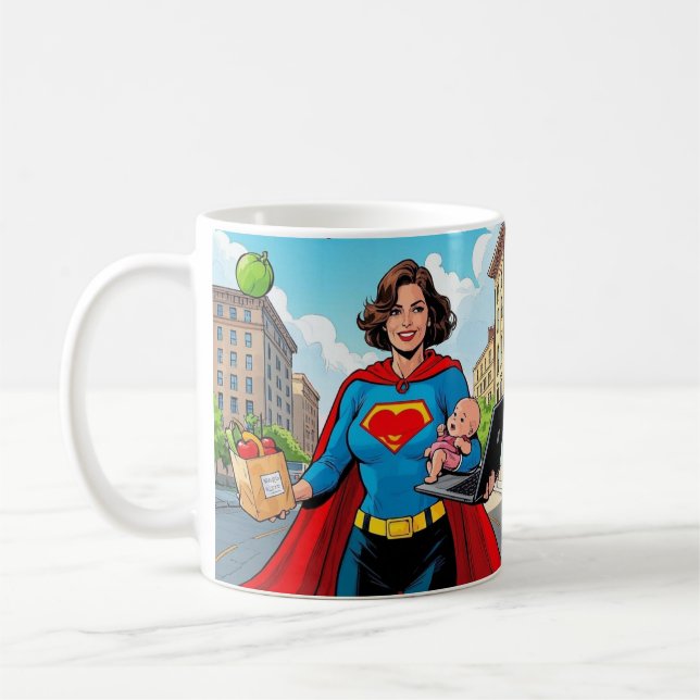Caneca De Café "Super Mãe" Estilo de BD retrô (Esquerda)