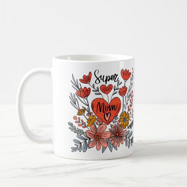 Caneca De Café Super Mãe Floral Mug (Esquerda)