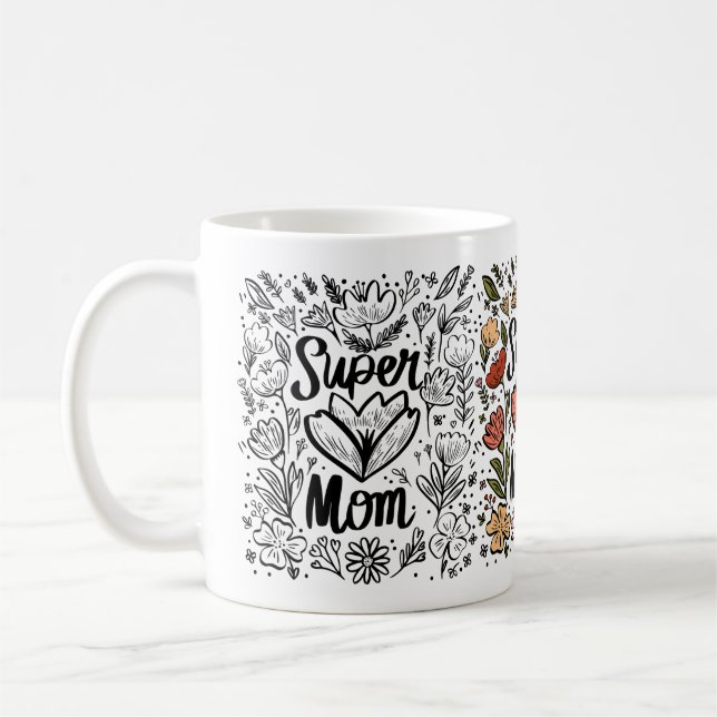Caneca De Café Super Mãe Floral Mug (Esquerda)