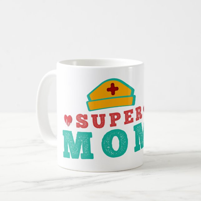 CANECA DE CAFÉ SUPER NURSE MOM - DIA DE AS MÃES DE ENFERMAGEM (Frente Esquerda)