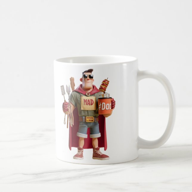 Caneca De Café Super Pai: Ilustração 3D de um Amante de Churrasco (Direita)