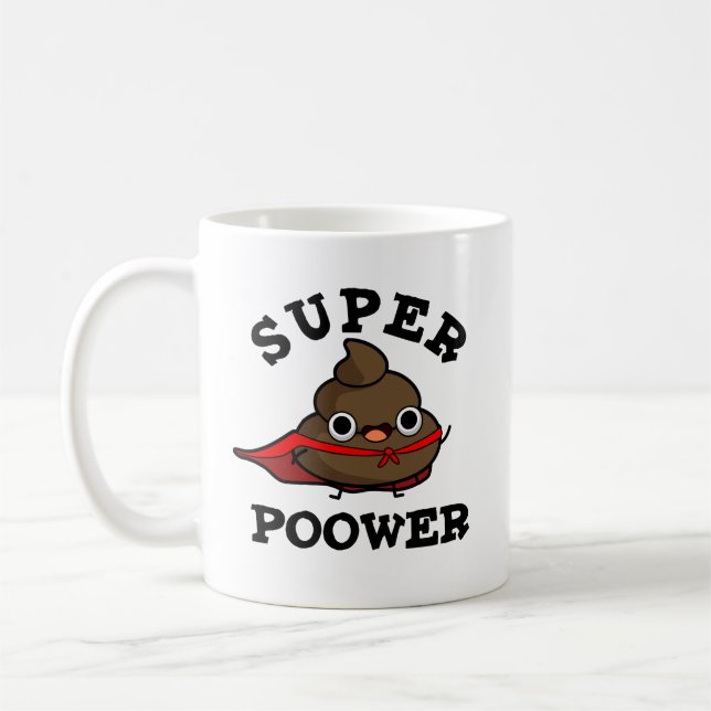 Caneca De Café Super Poor Engraçado Super Hero Poop Pun (Esquerda)