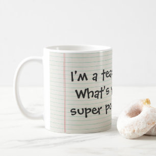 Caneca De Café Super Power Teacher Mug