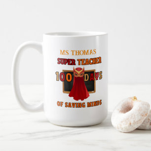 Caneca De Café Super Professor 100 dias de escola - personalizado