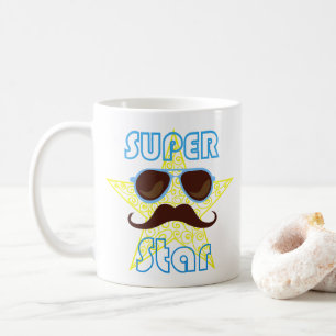 Caneca De Café Super Star de óculos de sol e bigode