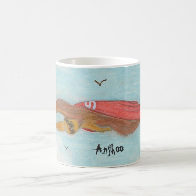 Caneca De Café Supersloth voando com a legenda 'Anyhoo' (Centro)