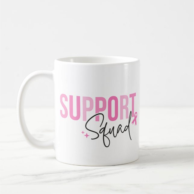 Caneca De Café Support Squad Breast Cancer Pink Ribbon Awareness (Esquerda)