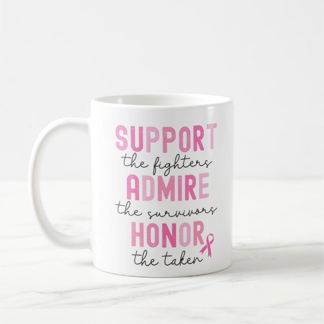 Caneca De Café Support The Fighters Breast Cancer Pink Ribbon (Esquerda)