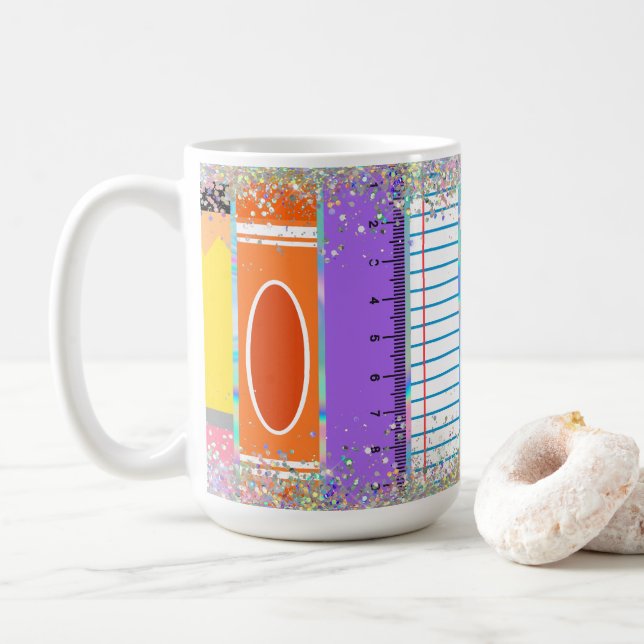 Caneca De Café Suprimentos Escolares Faíscas (Com Donut)