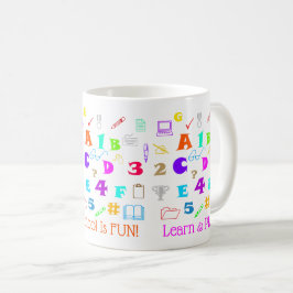 Caneca De Café Suprimentos, Letras e Números Coloridos