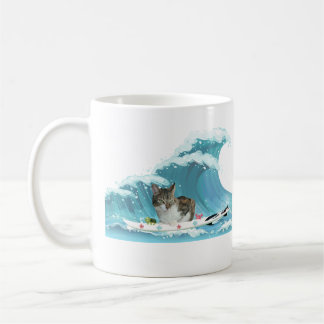 Caneca De Café Surf Gatinho Cinza pela Onda