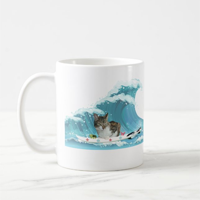 Caneca De Café Surf Gatinho Cinza pela Onda (Esquerda)