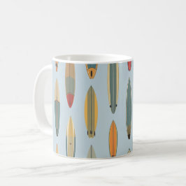 Caneca De Café Surf Life - Retro Coastal Blue Surfboard Print