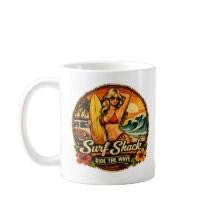 Surf Shack Surfista Pin-Up | Cavalgar a Onda Praia
